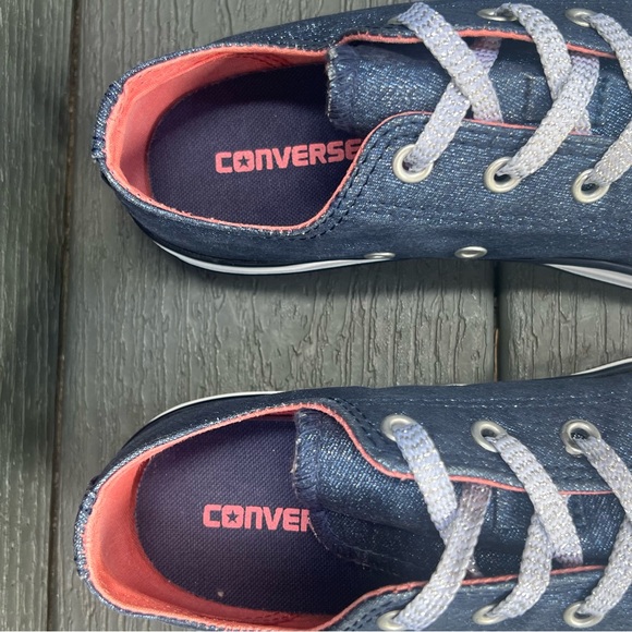 CONVERSE METALLIC BLUE SNEAKERS GIRLS SIZE 3 - Picture 4 of 11